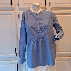 LOFT Blue and White Striped Tunic Button Long Sleeve Blouse